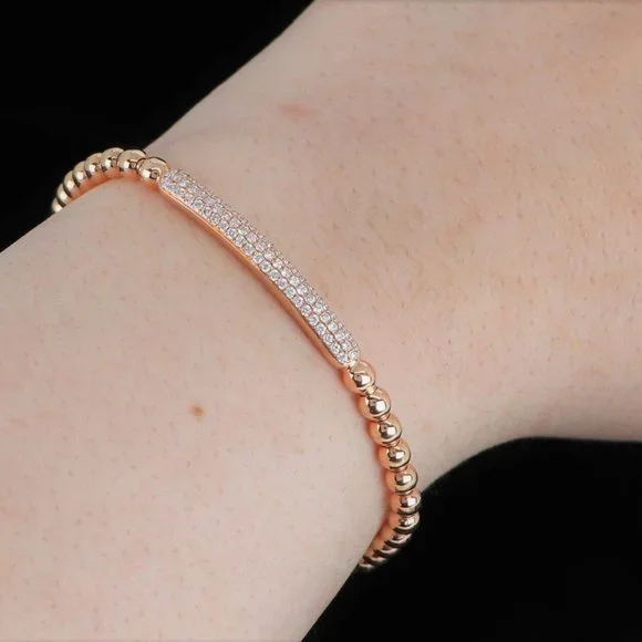 19890 Flexible Stretchy Bangle Bracelet 18k Rose Gold Pave Diamond Size Large - Picture 3 of 4